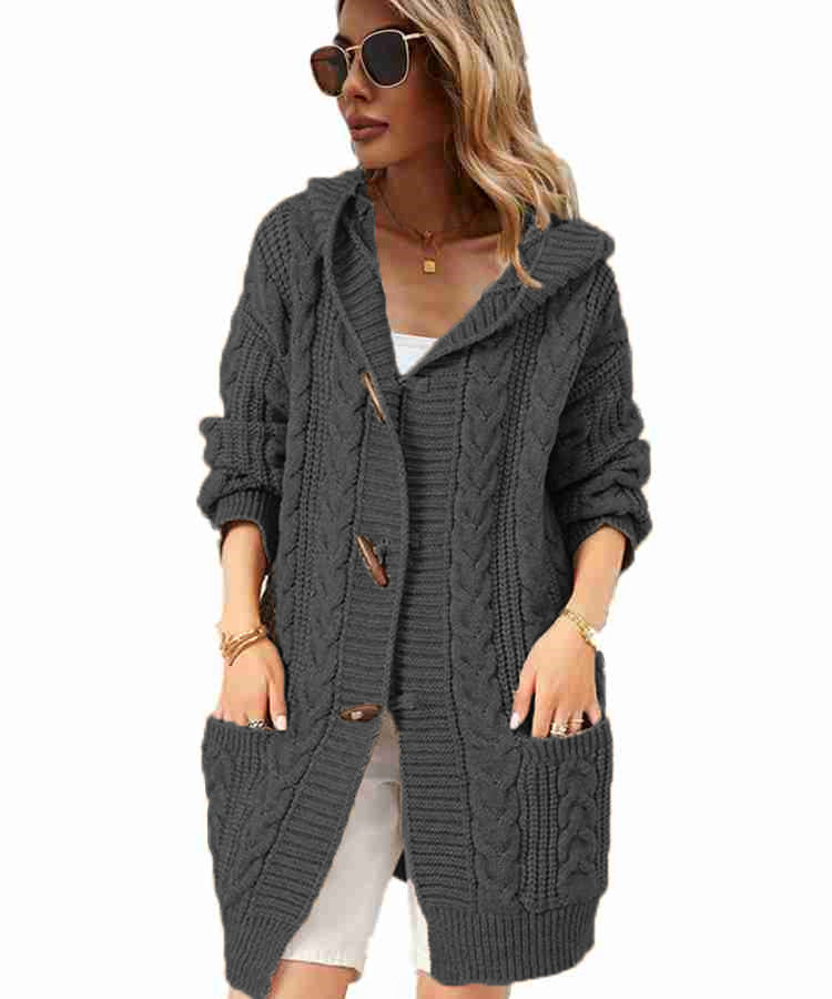 Knitted jacket for women with hood and button details Lune London
