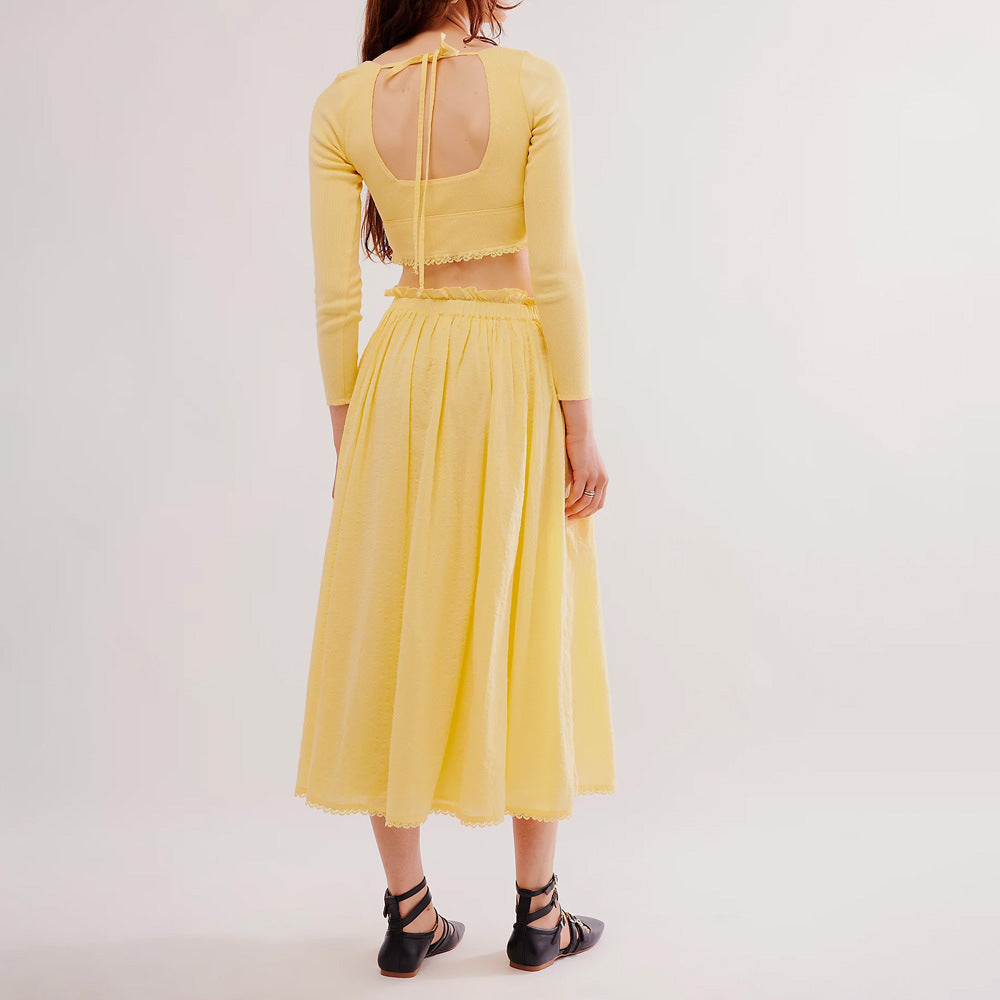 Ladies two-piece with casual crop top and voluminous skirt Lune London