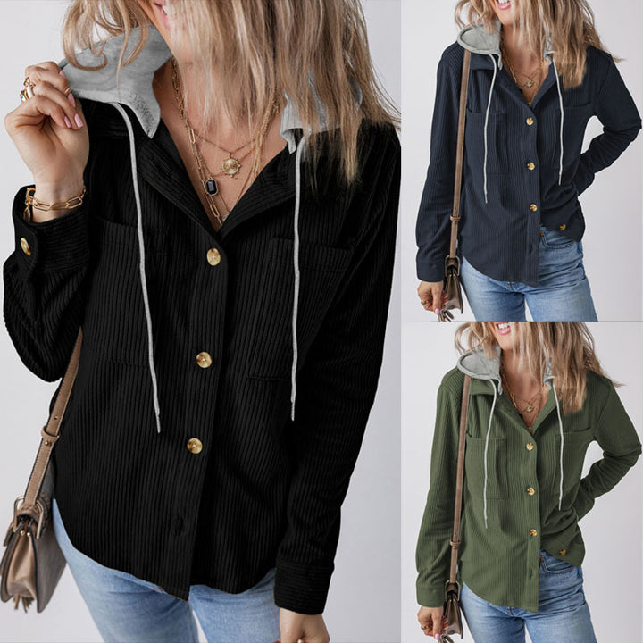 Lune London Women's Flannel Jacket with Hood and Trendy Ribbed Knit Design