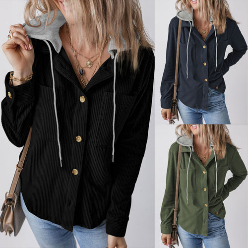 Lune London Women's Flannel Jacket with Hood and Trendy Ribbed Knit Design
