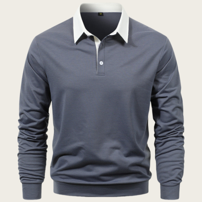 Men's long sleeve polo with contrast collar and high-quality cotton Lune London