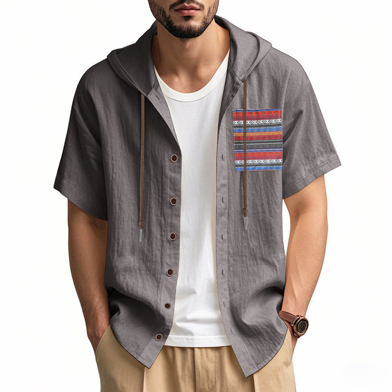Casual short sleeve shirt for men with hood and colorful pattern Lune London