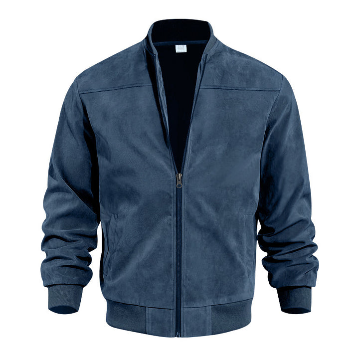 Urban bomber jacket for men in soft faux leather with elastic cuffs and zipped side pockets Lune London