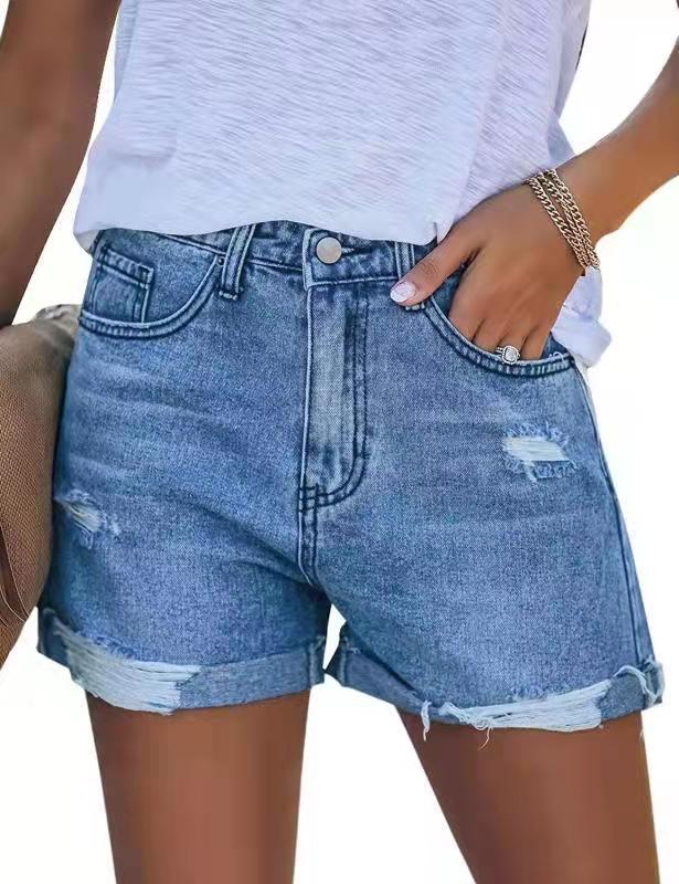 Women's Summery Destroyed Denim Shorts with Rolled Hem Lune London
