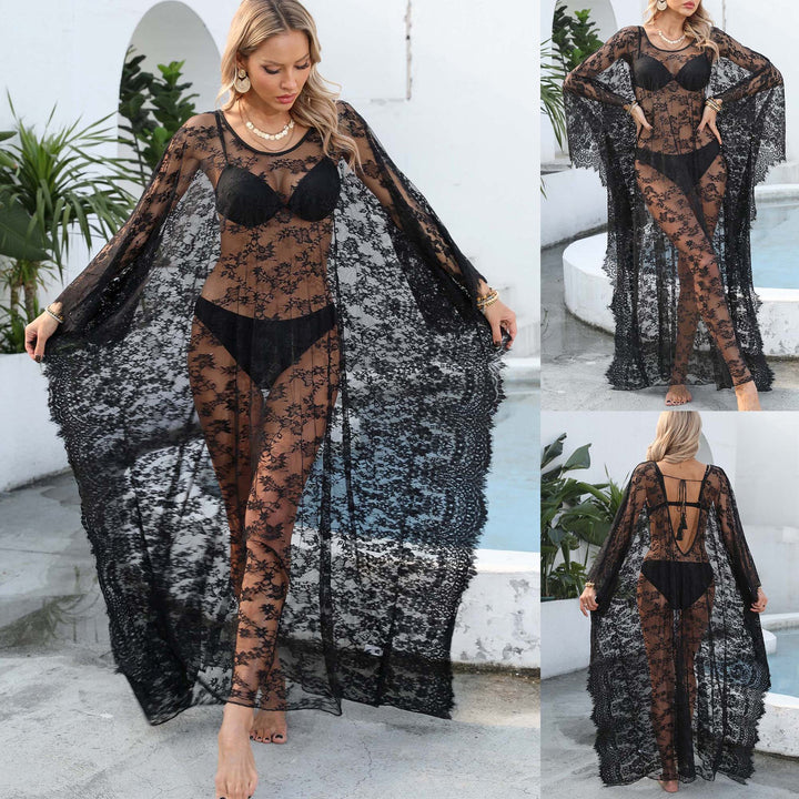 Ladies transparent floral lace beach cover-up Lune London