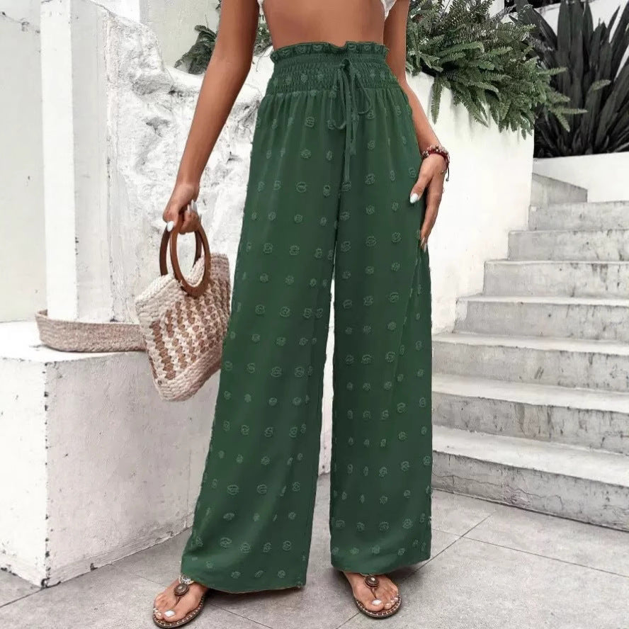 Ladies Wide Palazzo Pants with Subtle Pattern and Elastic Belt Lune London