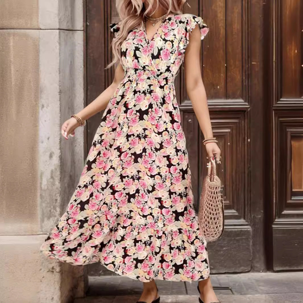 Ladies Elegant Floral High Split Maxi Dress Lune London