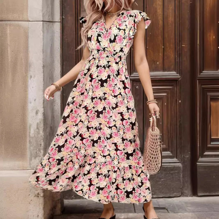 Ladies Elegant Floral High Split Maxi Dress Lune London