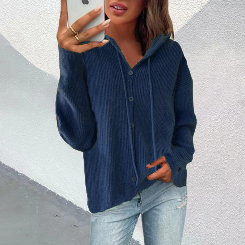 Lady cardigan with hood and button placket Lune London