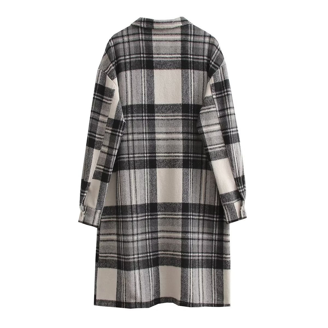Plaid Slip Dress for Women with Practical Chest Pockets and Long Sleeves Lune London