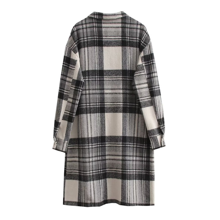 Plaid Slip Dress for Women with Practical Chest Pockets and Long Sleeves Lune London