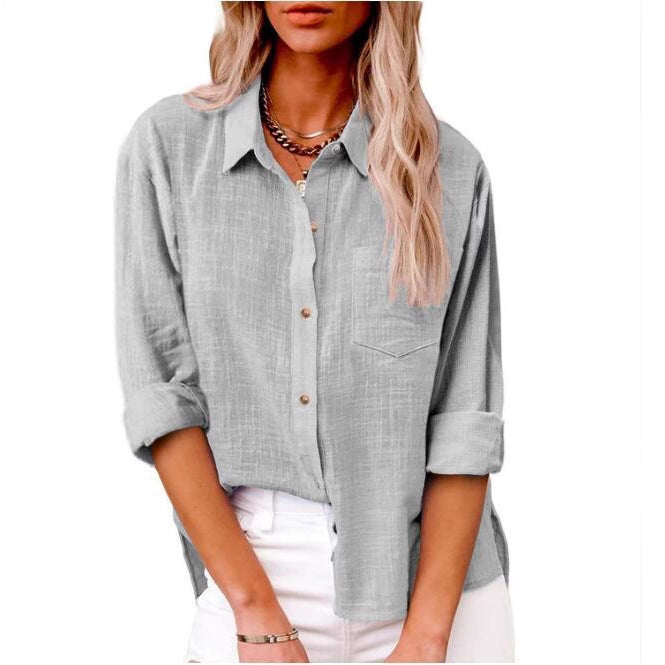 Casual linen blouse for women with short sleeves and button details Lune London