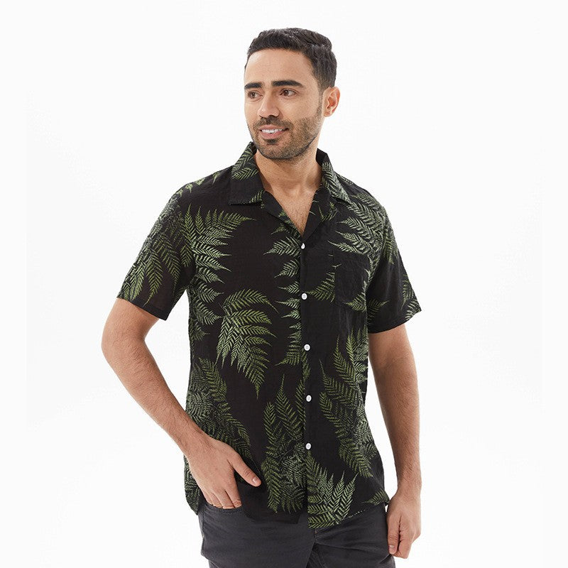 Short sleeve shirt for men with tropical leaf design Lune London
