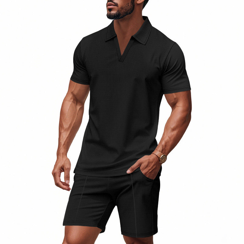 Men's polo set and shorts with trendy V-neck Lune London