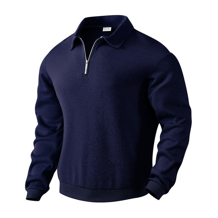 Elegant men's sweater with high collar, zipper closure and textured design Lune London