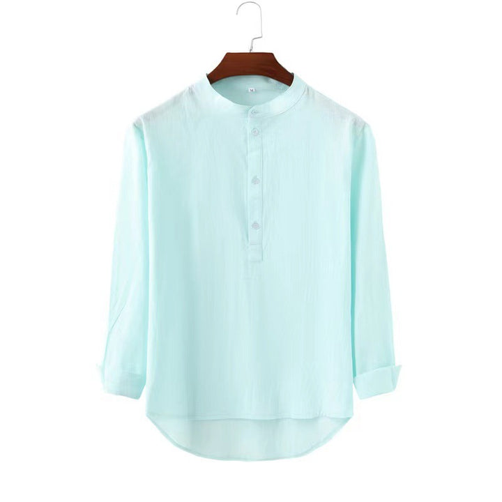 Men Casual Long Sleeve Shirt with Stand Collar and Practical Button Details Lune London