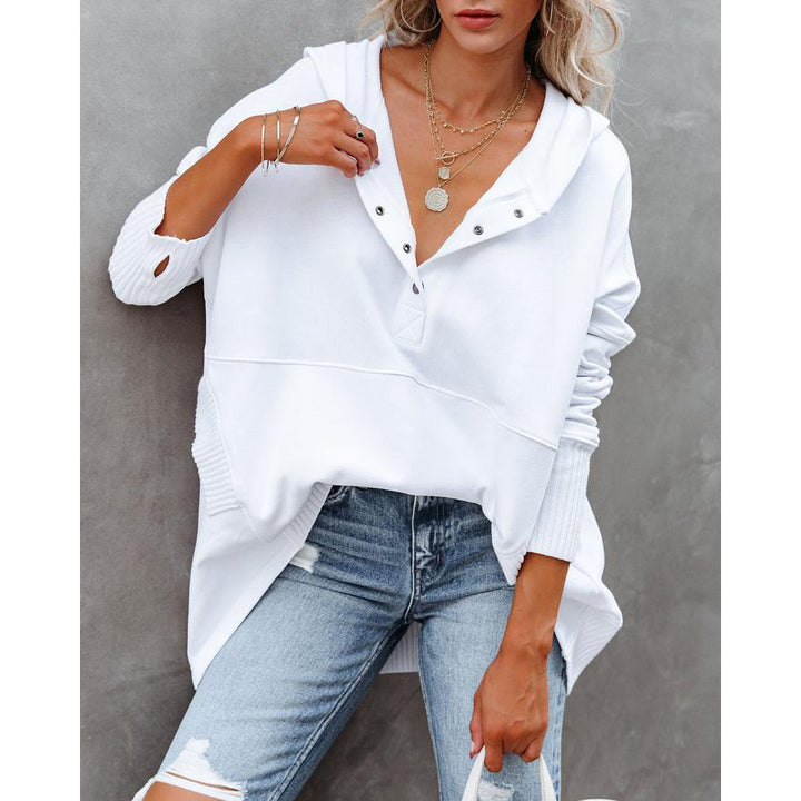 Casual hoodie for women with button placket and kangaroo pocket Lune London