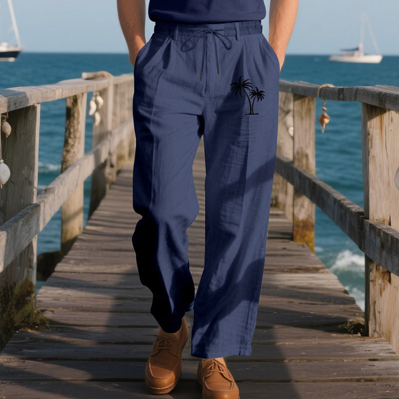 Casual pants for men with elastic waist and contrasting palm print Lune London