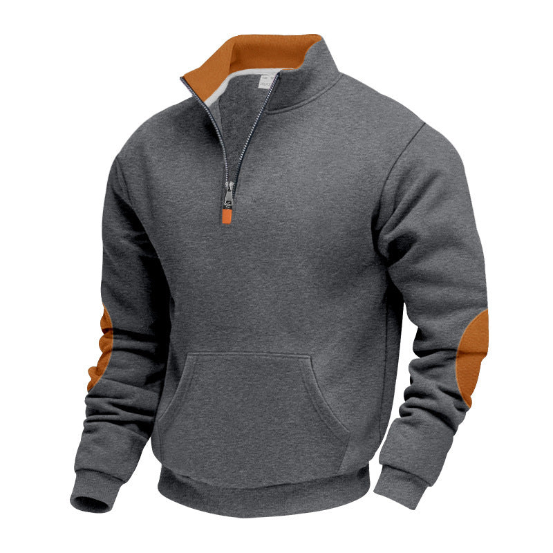 Elegant men's fleece sweater with high collar and functional zipper Lune London
