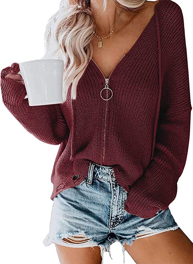 Women Casual Sweater with Modern Zipper and Loose Fit Lune London