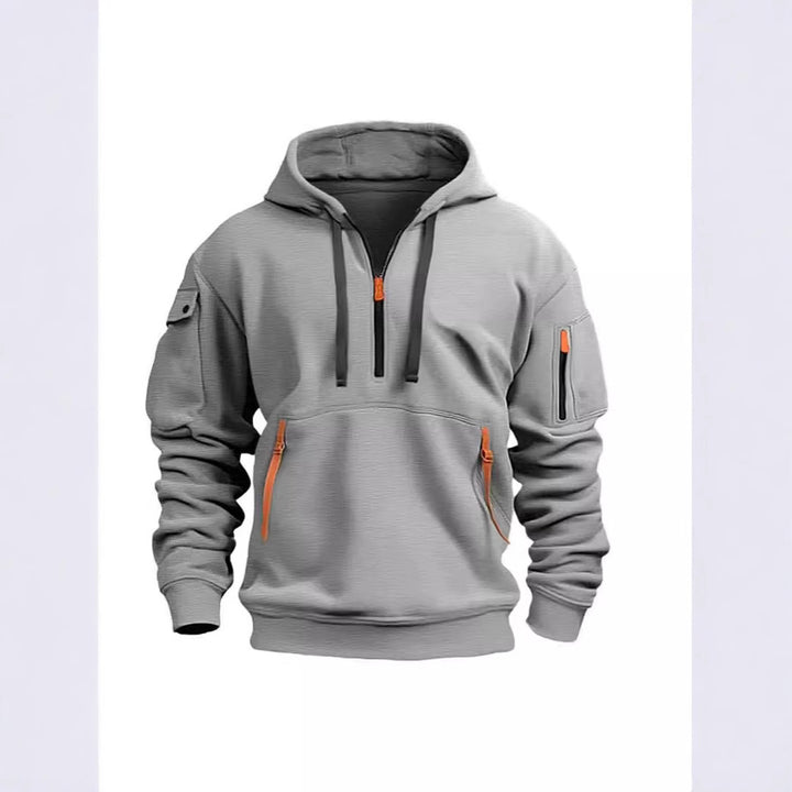 Women's hooded sweatshirt with functional pockets and modern stand-up collar Chic & Stil