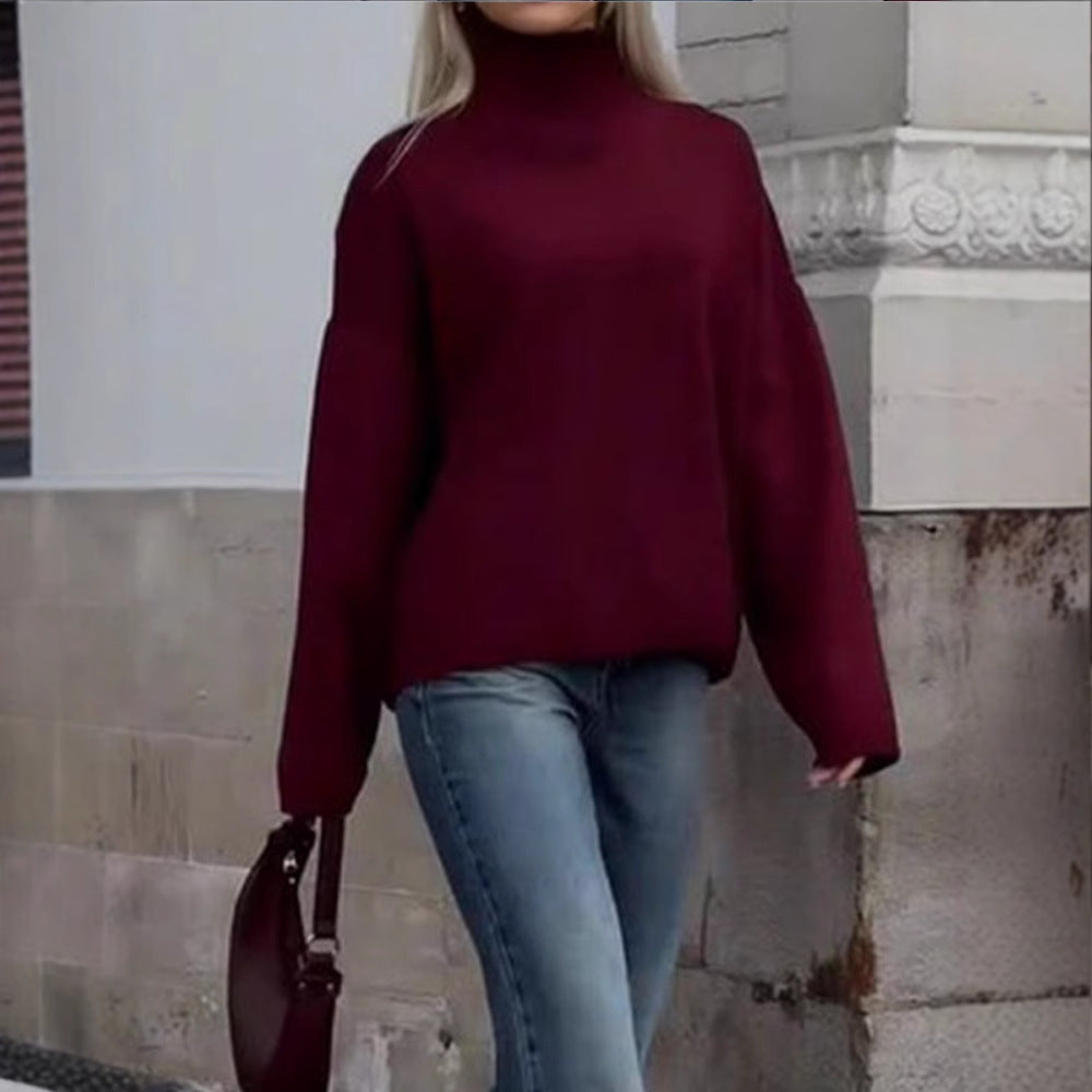 Oversized knit pullover for women with high collar and relaxed fit Lune London