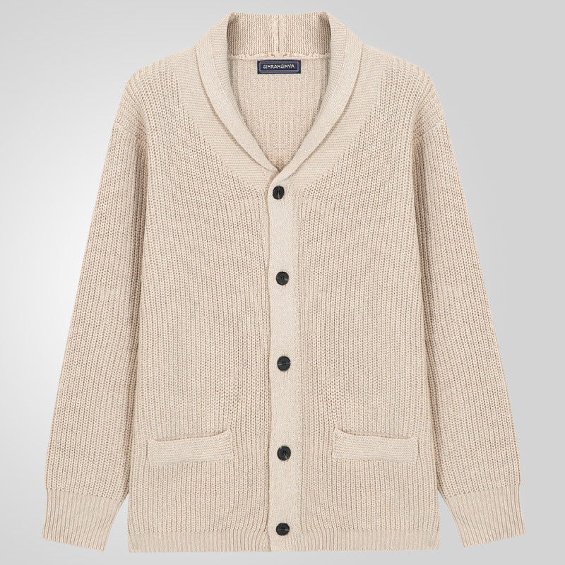 Men's knitted jacket with classic cable knit pattern and comfortable deep pockets Lune London