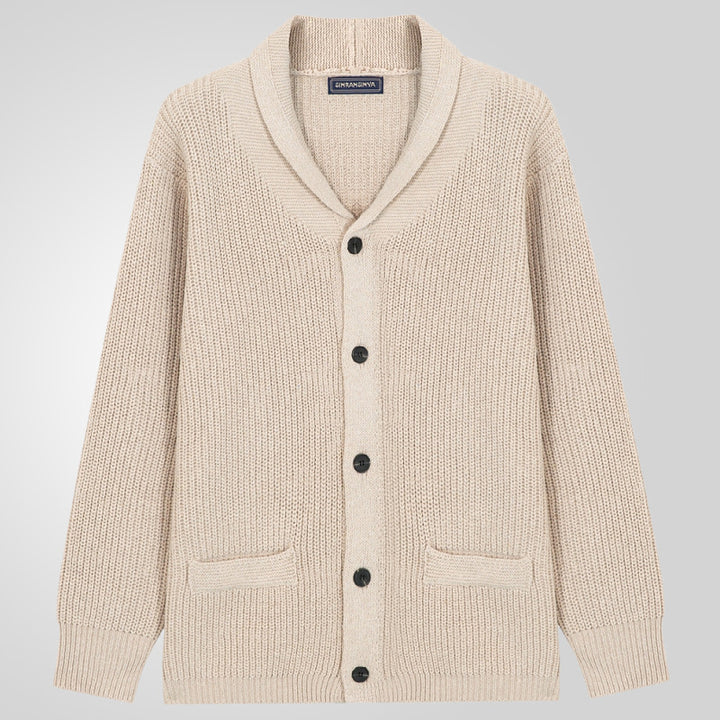 Men's knitted jacket with classic cable knit pattern and comfortable deep pockets Lune London