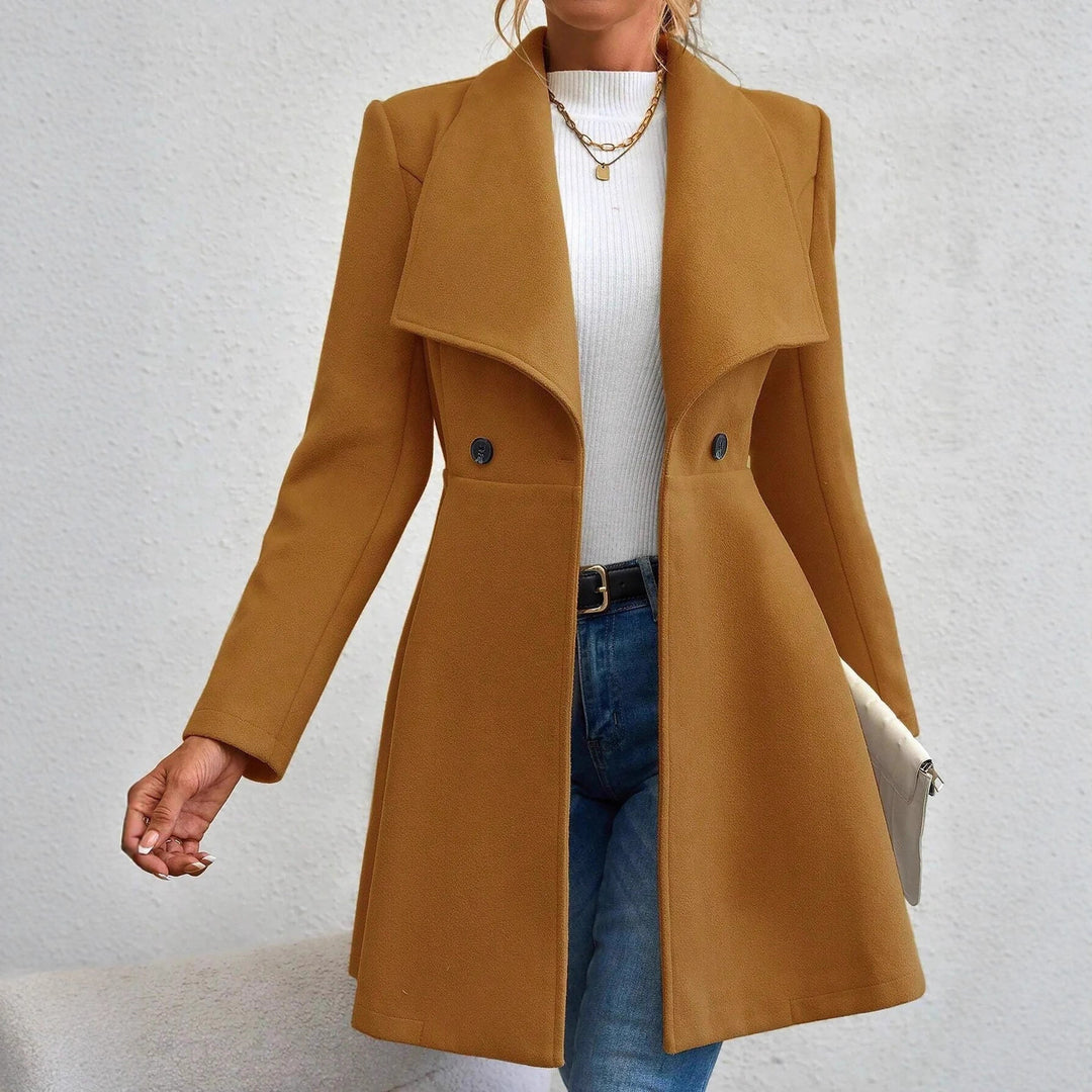 Manteau en laine élégant pour femmes avec revers à la mode et patte de boutonnage double Chic & Stil