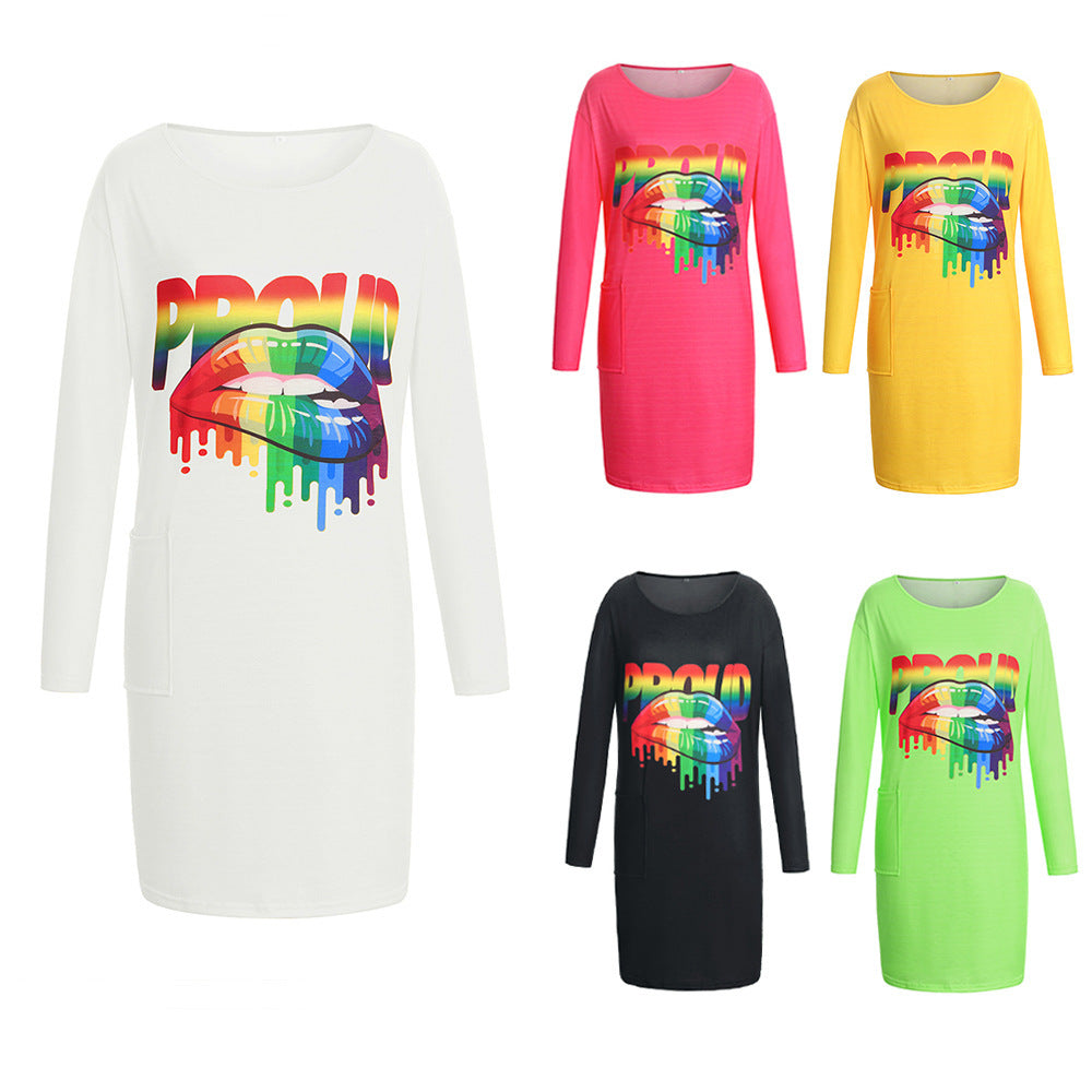 Long sleeve dress for women with a trendy graphic design and practical pockets Lune London