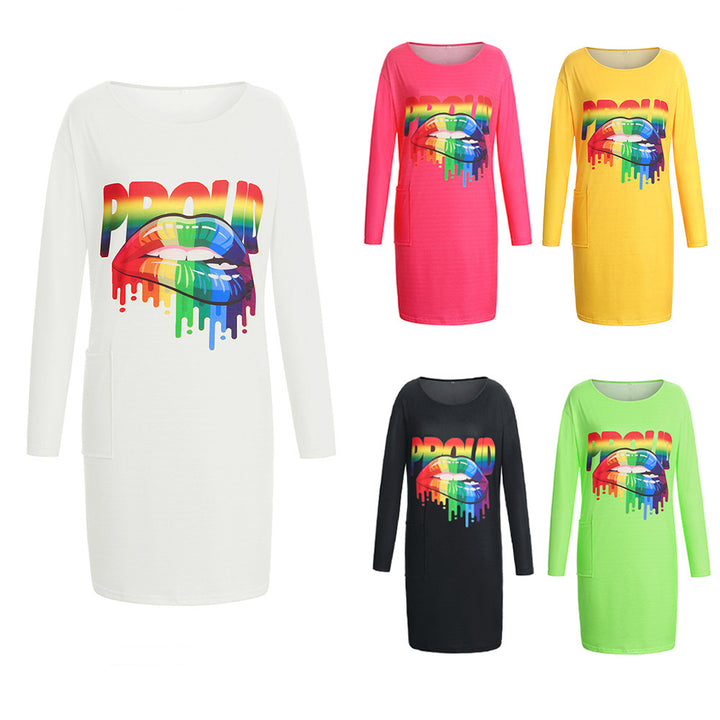 Long sleeve dress for women with a trendy graphic design and practical pockets Lune London