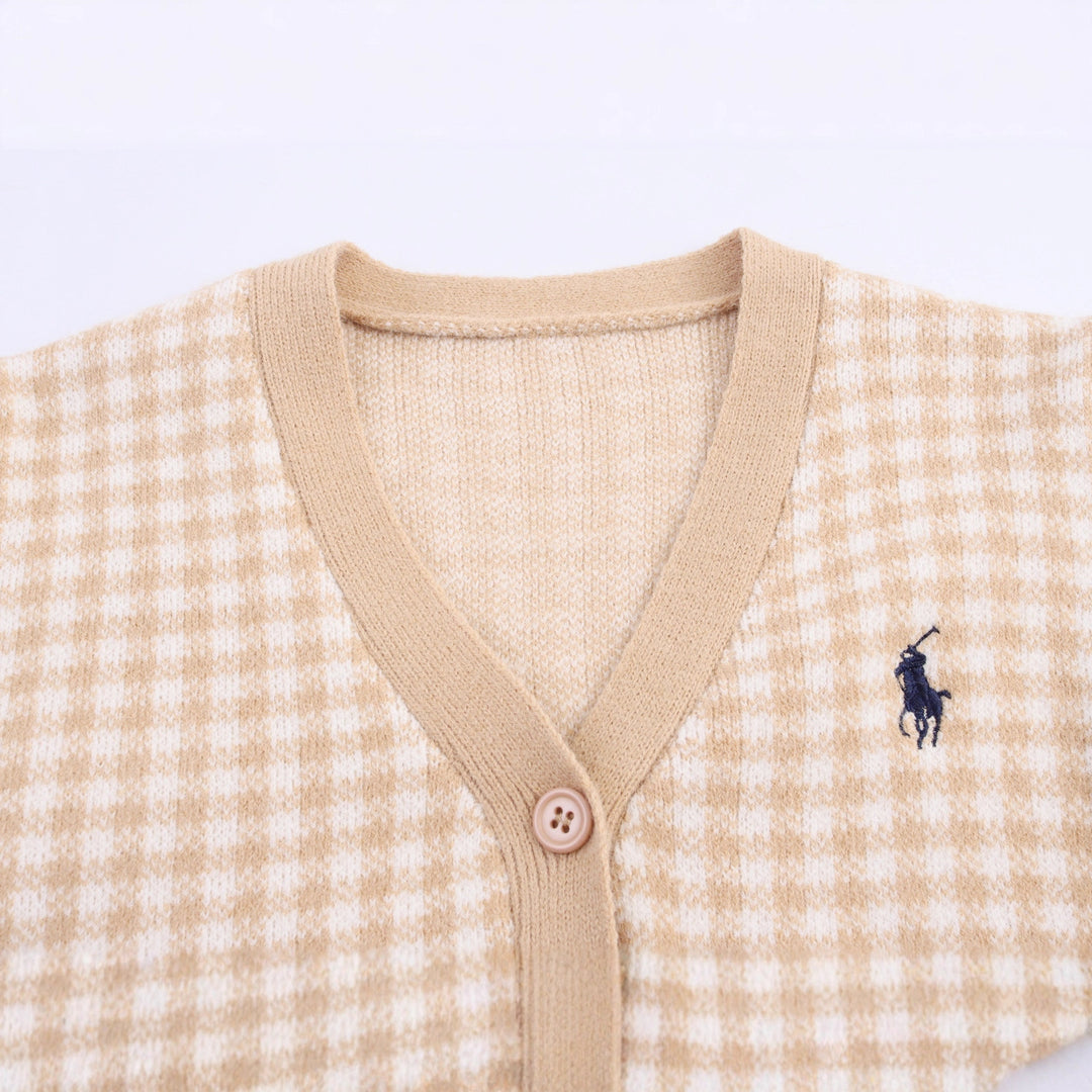 Women's knitted jacket with plaid pattern and button details Lune London