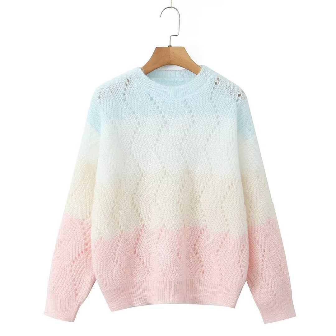 Knitted sweater for women with a modern wave pattern and soft color gradients Lune London