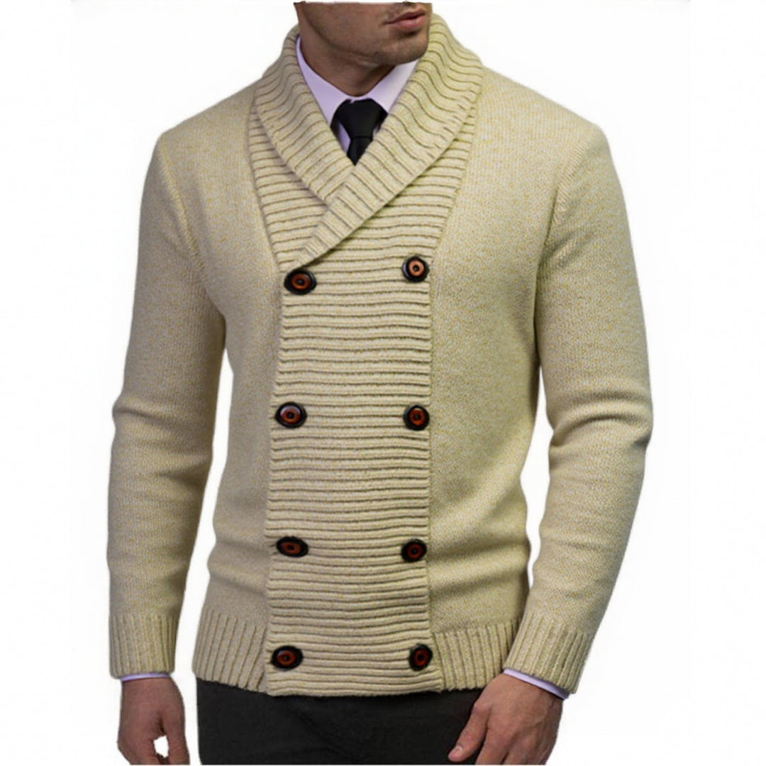 Elegant knitted sweater for men with double button closure and structured design Lune London