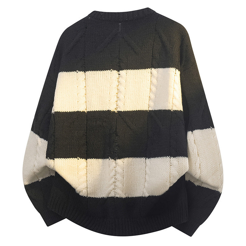 Ladies large knit sweater with relaxed fit and trendy check pattern Lune London
