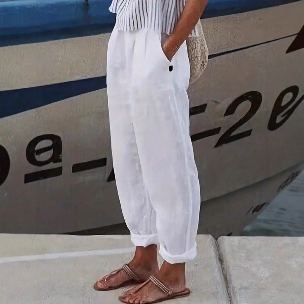 Women’S Lightweight and Airy Linen Pants with Elastic Waistband and Side Pockets Lune London