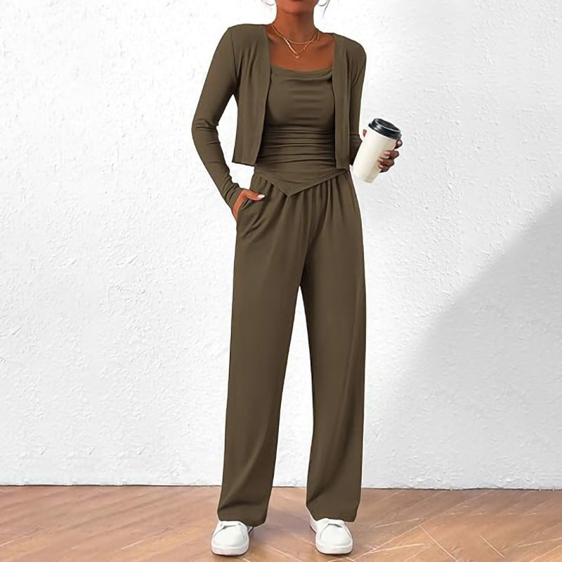 Women Comfortable Jumpsuit with Sleeveless Blouse and Open Cardigan Lune London