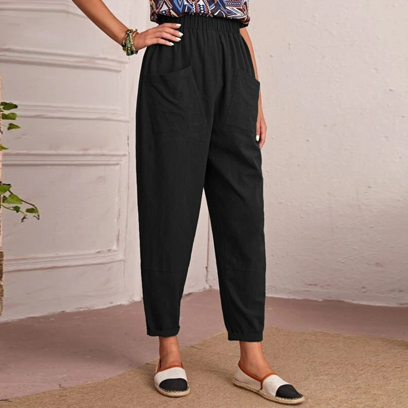 Women's Comfortable Utility Pants with Elastic Waistband and Practical Pockets