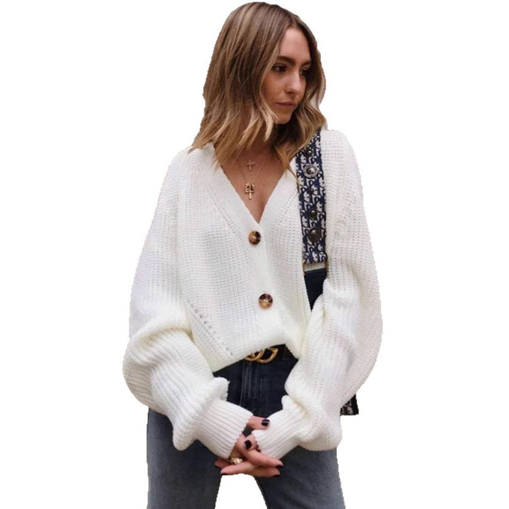 Knit jacket for women with plunging V-neck and buttons Lune London