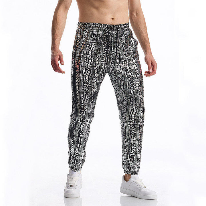 Shiny leisure pants for men with colorful sequin pattern Lune London