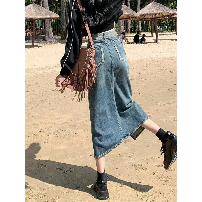 Jupe en denim longue pour femme avec fente haute Chic & Stil
