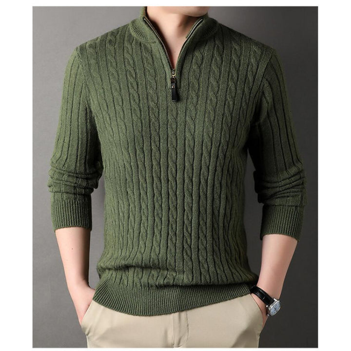 Elegant knitted men's sweater with half-zip and cable pattern Lune London