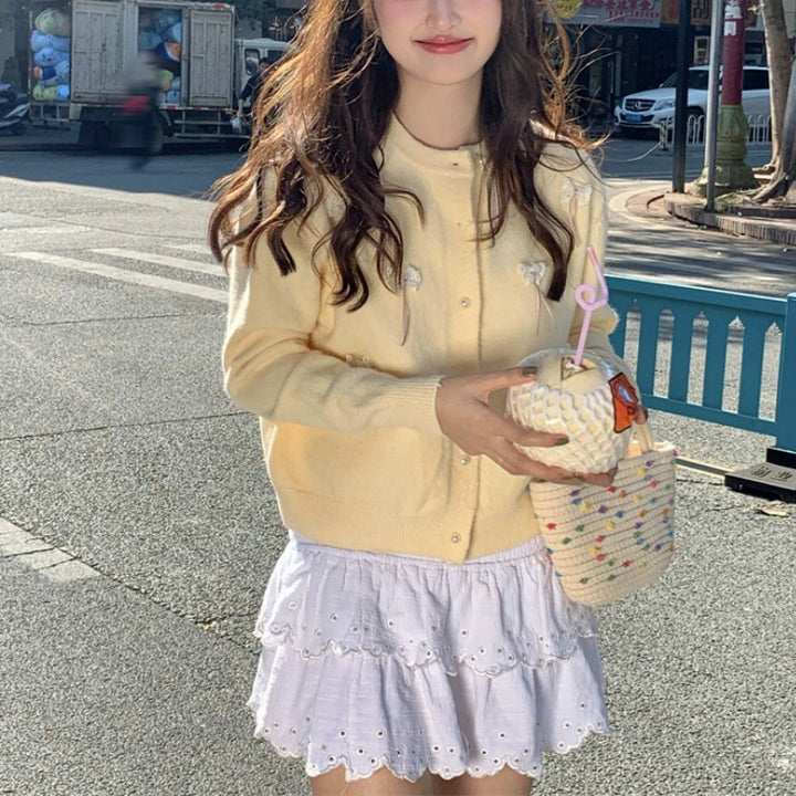 Cardigan Kawaii pour Femme avec Nœuds Décoratifs et Perles Chic & Stil