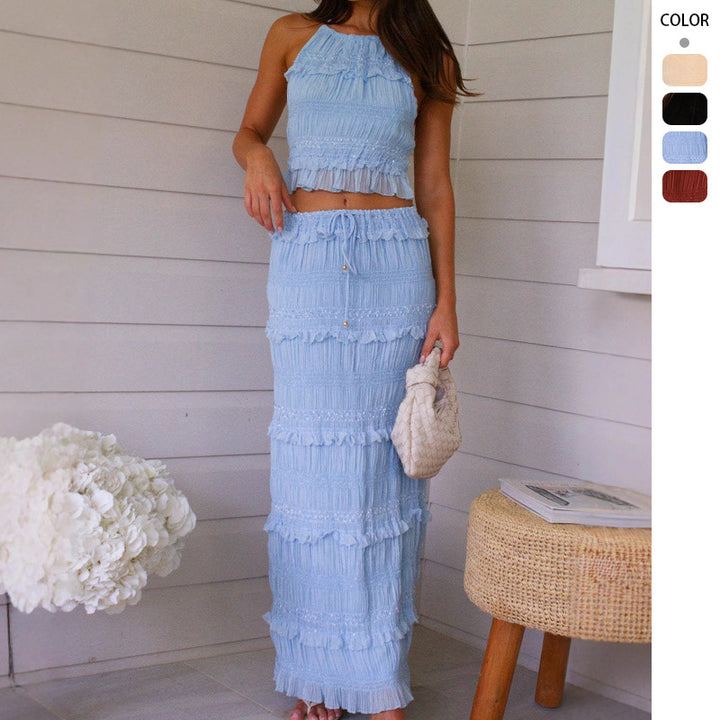 Chic & Stil Women's top and maxi skirt set with ruffle details