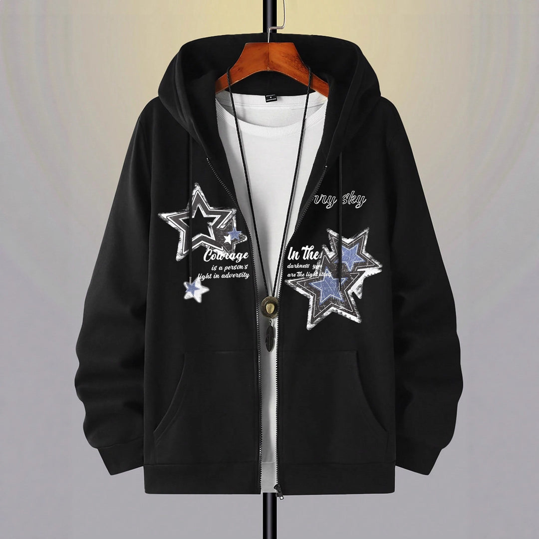Men's hooded jacket with practical zipper and stylish star pattern Lune London