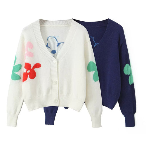 Cardigan tricoté confortable pour femmes avec motif floral coloré Chic & Stil
