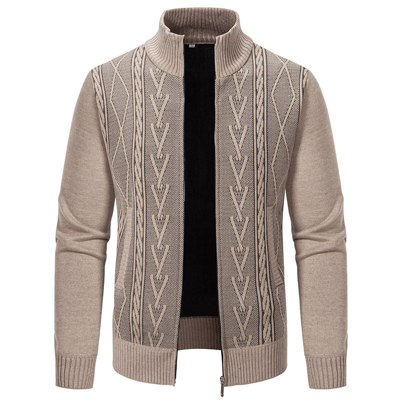 Men's knitted sweater with a modern cable pattern and a high collar Lune London