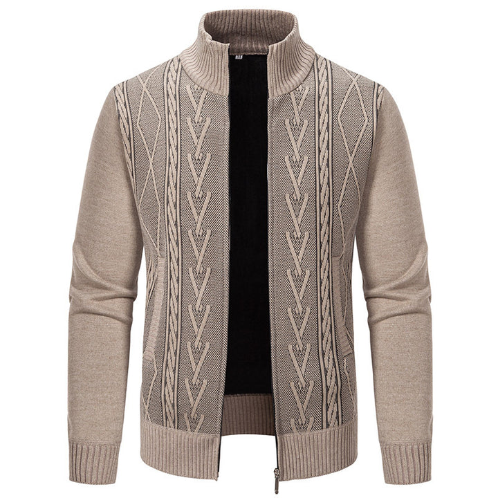 Men's knitted sweater with a modern cable pattern and a high collar Lune London
