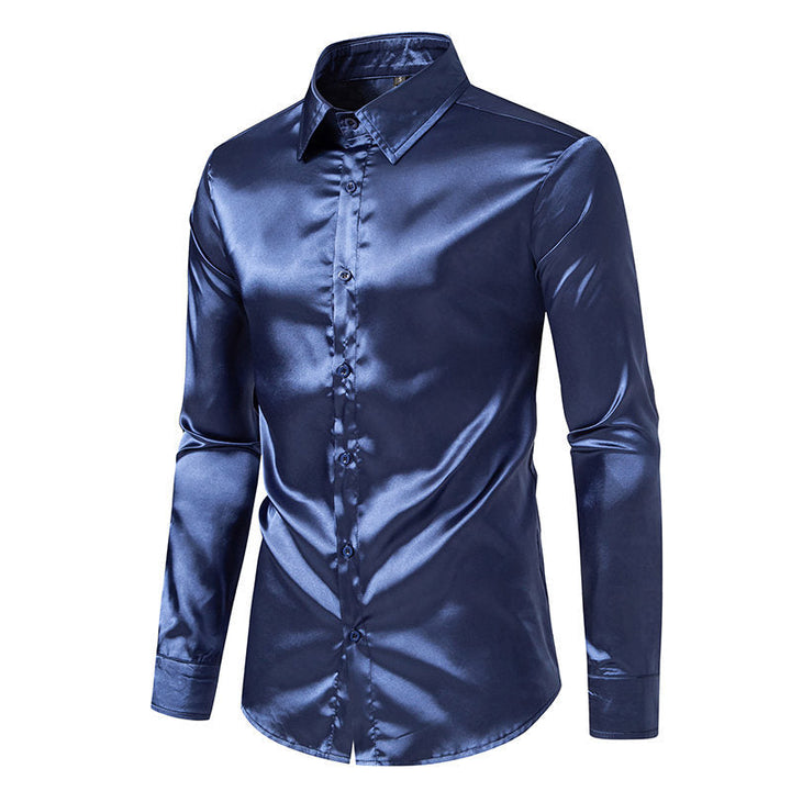 Men's Elegant Satin Shirt with Shimmering Finish and Classic Collar Lune London