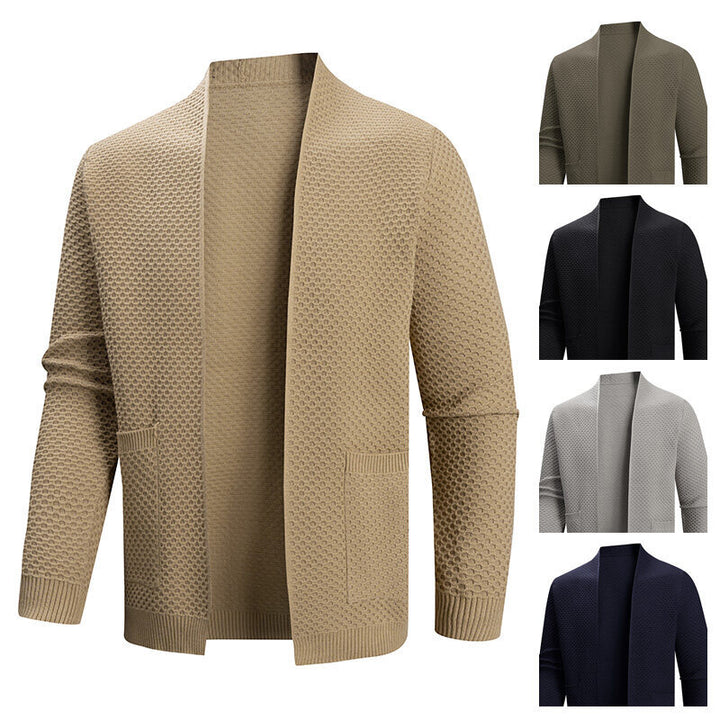 Men's knitted jacket with a modern texture pattern and practical pockets Lune London